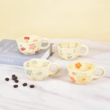 4-Piece Ceramic Coffee Mugs, Creative Flower Mug for Office and Home, 8.5 oz/250 ml for Latte Tea Milk (Blue Flower, Orange Flower, Pink Cherry, Purple Tulip)