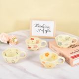 4-Piece Ceramic Coffee Mugs, Creative Flower Mug for Office and Home, 8.5 oz/250 ml for Latte Tea Milk (Blue Flower, Orange Flower, Pink Cherry, Purple Tulip)