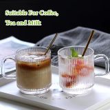 2 PACK Glass Coffee Mugs with Handle & Spoon, 12 OZ Glass Coffee Cups with Bamboo Lid, Ribbed Glass Cups, Clear Tea Cup for Hot/Cold Beverages, Glassware Set for Americano, Latte, Cappuccino