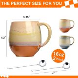 16oz Ceramic Coffee Mugs for Men/Women - Set of 2 with Spoons, Great for Soup, Cocoa, Office, Home, Engagement Gifts