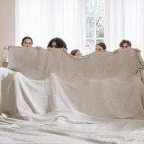 100% Cotton Large Blankets Oversized King for Bed - Waffle Weave Blankets for Spring, Lightweight and Breathable Couch Cover Blankets, Light Beige/Linen, 120x94 inches