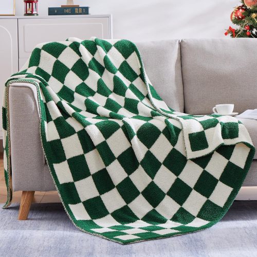 Checkered Throw Blanket, Avocado Green Microfiber Soft Cozy Fluffy Warm Hand Made Throw Blankets for Couch, Sofa, Chair, Bed, Camping, Picnic, Travel Lightweight Bed Blanket - 60 *80