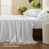 King Size Sheet Set, Cooling Sheets King, Rayon Derived from Bamboo, Deep Pocket Up to 16 , Breathable & Soft Bed Sheets, Hotel Luxury Silky Bedding Sheets & Pillowcases, White