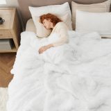 Soft White Faux Fur Blanket - Fluffy, Shaggy Sherpa, King Size Decorative Gift, 108x90 Inches, 640 GSM