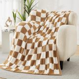 Checkered Throw Blanket, Burnt Orange Microfiber Soft Cozy Fluffy Warm Hand Made Throw Blankets for Couch, Sofa, Chair, Bed, Camping, Picnic, Travel Lightweight Bed Blanket - 60 *80