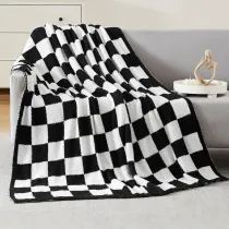 Checkered Throw Blanket, Black and White Microfiber Soft Cozy Fluffy Warm Hand Made Throw Blankets for Couch, Sofa, Chair, Bed, Camping, Picnic, Travel Lightweight Bed Blanket - 60 *80