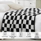 Checkered Throw Blanket, Black and White Microfiber Soft Cozy Fluffy Warm Hand Made Throw Blankets for Couch, Sofa, Chair, Bed, Camping, Picnic, Travel Lightweight Bed Blanket - 60 *80