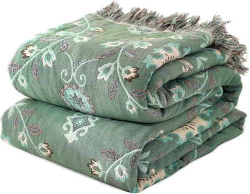 Boho Throw Blanket for Bed - 100% Cotton Ultra Soft Rustic Quilt Summer Blanket - Floral Printed Farmhouse Decor Bed Blankets,90 ×98  All Season Rustic Throw for Sofa Couch Chair