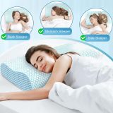 Neck Pillow for Sleeping, Ergonomic Cervical Neck Pillow for Neck Pain Relief, Memory Foam Pillow fit Neck Contour, Bed Pillow for Side Back Stomach Sleepers (Blue, Standard Size)