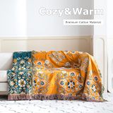 Boho Throw Blanket for Bed - 100% Cotton Ultra Soft Rustic Quilt Summer Blanket - Floral Printed Farmhouse Decor Bed Blankets,90 ×98  All Season Rustic Throw for Sofa Couch Chair