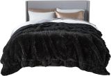 Faux Fur King Size Blanket Black – Fuzzy, Fluffy, and Shaggy Faux Fur, Soft and Thick Sherpa, Cozy Warm Decorative Gift, King Blanket for Bed, 108x90 Inches, 640 GSM