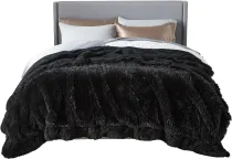 Faux Fur King Size Blanket Black – Fuzzy, Fluffy, and Shaggy Faux Fur, Soft and Thick Sherpa, Cozy Warm Decorative Gift, King Blanket for Bed, 108x90 Inches, 640 GSM