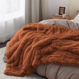 Faux Fur King Size Blanket Burnt Orange – Fuzzy, Fluffy, and Shaggy Faux Fur, Soft and Thick Sherpa, Cozy Warm Decorative Gift, King Blanket for Bed, 108x90 Inches, 640 GSM
