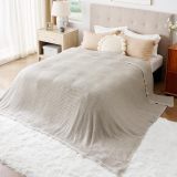 100% Cotton Large Blankets Oversized King for Bed - Waffle Weave Blankets for Spring, Lightweight and Breathable Couch Cover Blankets, Light Beige/Linen, 120x94 inches