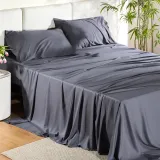 King Size Sheet Set, Cooling Sheets King, Rayon Derived from Bamboo, Deep Pocket Up to 16 , Breathable & Soft Bed Sheets, Hotel Luxury Silky Bedding Sheets & Pillowcases, Dark Grey