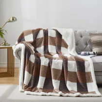 Sherpa Blanket Full/Queen Plaid Thick Bed Blanket, 90”*80” Super Soft Flannel Fuzzy Fleece Reversible Velvet Plush Warm Blanket for Couch(Beige Check, 80 *90 )