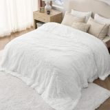 Soft White Faux Fur Blanket - Fluffy, Shaggy Sherpa, King Size Decorative Gift, 108x90 Inches, 640 GSM