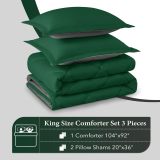King Size Comforter Set - Dark Green and Grey King Comforter, Soft Bedding Sets for All Seasons -3 Pieces - 1 Comforter (104 x92 ) and 2 Pillow Shams(20 x36 )