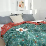 Boho Throw Blanket for Bed - 100% Cotton Ultra Soft Rustic Quilt Summer Blanket - Floral Printed Farmhouse Decor Bed Blankets,80 ×90  All Season Rustic Throw for Sofa Couch Chair