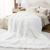 Soft White Faux Fur Blanket - Fluffy, Shaggy Sherpa, King Size Decorative Gift, 108x90 Inches, 640 GSM