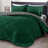King Size Comforter Set - Dark Green and Grey King Comforter, Soft Bedding Sets for All Seasons -3 Pieces - 1 Comforter (104 x92 ) and 2 Pillow Shams(20 x36 )