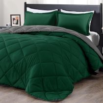 King Size Comforter Set - Dark Green and Grey King Comforter, Soft Bedding Sets for All Seasons -3 Pieces - 1 Comforter (104 x92 ) and 2 Pillow Shams(20 x36 )
