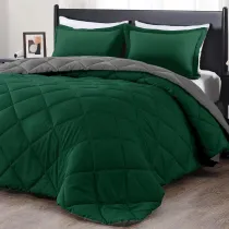 King Size Comforter Set - Dark Green and Grey King Comforter, Soft Bedding Sets for All Seasons -3 Pieces - 1 Comforter (104 x92 ) and 2 Pillow Shams(20 x36 )