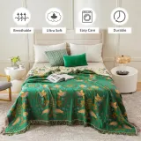 Boho Throw Blanket for Bed - 100% Cotton Ultra Soft Rustic Quilt Summer Blanket - Bird Floral Printed Farmhouse Decor Bed Blankets,90 ×98  All Season Rustic Throw for Sofa Couch Chair