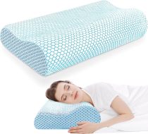 Neck Pillow for Sleeping, Ergonomic Cervical Neck Pillow for Neck Pain Relief, Memory Foam Pillow fit Neck Contour, Bed Pillow for Side Back Stomach Sleepers (Blue, Standard Size)
