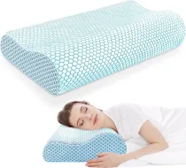 Neck Pillow for Sleeping, Ergonomic Cervical Neck Pillow for Neck Pain Relief, Memory Foam Pillow fit Neck Contour, Bed Pillow for Side Back Stomach Sleepers (Blue, Standard Size)
