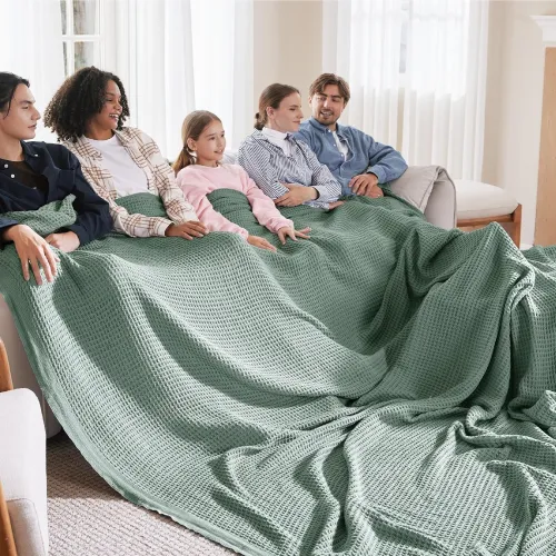 100% Cotton Large Blankets Oversized King for Bed - Waffle Weave Blankets for Spring, Lightweight and Breathable Couch Cover Blankets, Sage Green, 120x94 inches