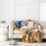 Boho Throw Blanket for Bed - 100% Cotton Ultra Soft Rustic Quilt - Floral Printed Farmhouse Decor Summer Bed Blankets,98 ×98  All Season Rustic Throw for Sofa Couch Chair