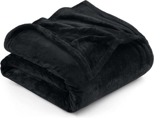 Bedding Fleece Blanket King Size Black 300GSM Luxury Bed Blanket Anti-Static Fuzzy Soft Blanket Microfiber (90x102 Inches)