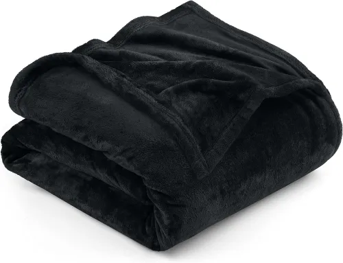 Bedding Fleece Blanket King Size Black 300GSM Luxury Bed Blanket Anti-Static Fuzzy Soft Blanket Microfiber (90x102 Inches)