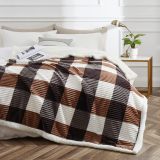 Sherpa Blanket Full/Queen Plaid Thick Bed Blanket, 90”*80” Super Soft Flannel Fuzzy Fleece Reversible Velvet Plush Warm Blanket for Couch (Brown-Check, 80 *90 )