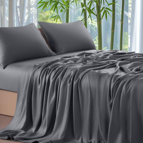Sheets Set，Rayon Derived from 100% Bamboo_，Cooling & Soft Bed Sheets, Luxury Bedding Sheets & Pillowcases, 16 Inch Deep Pockets (Cal King,Dark Grey)