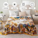 Boho Throw Blanket for Bed - 100% Cotton Ultra Soft Rustic Quilt - Floral Printed Farmhouse Decor Summer Bed Blankets,98 ×98  All Season Rustic Throw for Sofa Couch Chair