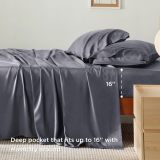 King Size Sheet Set, Cooling Sheets King, Rayon Derived from Bamboo, Deep Pocket Up to 16 , Breathable & Soft Bed Sheets, Hotel Luxury Silky Bedding Sheets & Pillowcases, Dark Grey