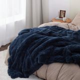 Faux Fur King Size Blanket Navy Blue – Fuzzy, Fluffy, and Shaggy Faux Fur, Soft and Thick Sherpa, Cozy Warm Decorative Gift, King Blanket for Bed, 108x90 Inches, 640 GSM