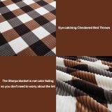 Sherpa Blanket Full/Queen Plaid Thick Bed Blanket, 90”*80” Super Soft Flannel Fuzzy Fleece Reversible Velvet Plush Warm Blanket for Couch (Brown-Check, 80 *90 )