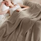 100% Cotton Large Blankets Oversized King for Bed - Waffle Weave Blankets for Spring, Lightweight and Breathable Couch Cover Blankets, Tan/Taupe, 120x94 inches