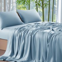 Sheets Set，Rayon Derived from 100% Bamboo_，Cooling & Soft Bed Sheets, Luxury Bedding Sheets & Pillowcases, 16 Inch Deep Pockets (King,Teal Blue)