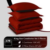 King Size Comforter Set - Red and Black King Comforter, Soft Bedding Sets for All Seasons - 3 Pieces - 1 Comforter (104 x92 ) and 2 Pillow Shams(20 x36 )