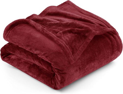 Bedding Fleece Blanket King Size Burgundy 300GSM Luxury Bed Blanket Anti-Static Fuzzy Soft Blanket Microfiber (90x102 Inches)