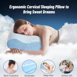 Neck Pillow for Sleeping, Ergonomic Cervical Neck Pillow for Neck Pain Relief, Memory Foam Pillow fit Neck Contour, Bed Pillow for Side Back Stomach Sleepers (Blue, Standard Size)