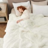 King Size Blanket Cream – Fuzzy, Fluffy, and Shaggy Faux Fur, Soft and Thick Sherpa, Tie-dye Decorative Gift for Bed, 108x90 Inches, 380 GSM