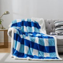 Sherpa Blanket Twin Plaid Thick Bed Blanket, 90”*80” Super Soft Flannel Fuzzy Fleece Reversible Velvet Plush Warm Blanket for Couch(Blue Check, 80 *90 )