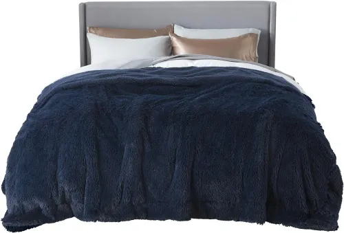 Faux Fur King Size Blanket Navy Blue – Fuzzy, Fluffy, and Shaggy Faux Fur, Soft and Thick Sherpa, Cozy Warm Decorative Gift, King Blanket for Bed, 108x90 Inches, 640 GSM