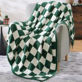 Checkered Throw Blanket, Avocado Green Microfiber Soft Cozy Fluffy Warm Hand Made Throw Blankets for Couch, Sofa, Chair, Bed, Camping, Picnic, Travel Lightweight Bed Blanket - 60 *80