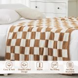 Checkered Throw Blanket, Burnt Orange Microfiber Soft Cozy Fluffy Warm Hand Made Throw Blankets for Couch, Sofa, Chair, Bed, Camping, Picnic, Travel Lightweight Bed Blanket - 60 *80